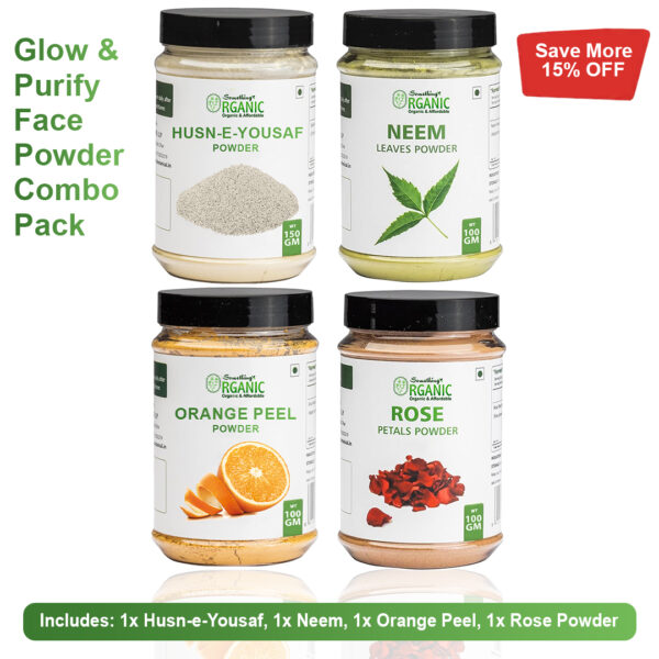 Pack Of 4 150GM- Husn E Yousuf Powder & 100GM- Neem Powder  + Orange Peel Powder + Rose Powder Jar
