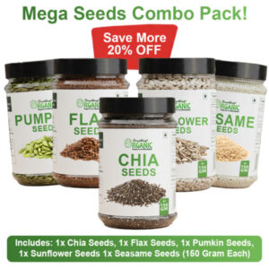 Bundle Of 5 150GM- Green Pumpkin Seeds Without Shell | Sunflower Seeds Without Shell | Flexseeds | White Sesame Seeds | Chia Seeds PCOS Seeds Cyling Kit Jar