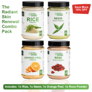 Pack of 4 150GM- Rice Powder & 100GM- Rose Powder + Neem powder + Orange Peel powder For Skin Jar