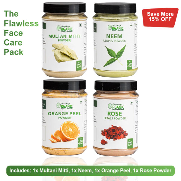 Pack of 4 200GM- Multani Mitti & 100GM- Rose Powder + Neem powder + Orange Peel powder For Skin Jar