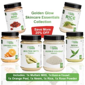 Pack of 6 200GM- Multani Mitti & 150GM- Rice + Husn-e-Yousuf Powder & 100GM- Orange Peel + Rose + Neem Powder – Natural Herbal Face & Skin Glow Blend