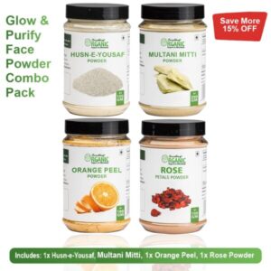Pack Of 4 200GM- Multani Mitti + 150GM- Husn E Yousuf Powder & 100GM- Dry Rose Flower + Orange Peel Powder Jar