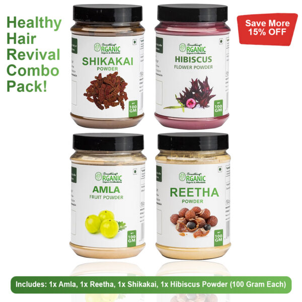Pack of 4 100GM-Amla + Reetha + Shikakai + Hibiscus Powder | Natural Hair Care & Hair Growth | Anti-Dandruff & Hair Strengthening Jar