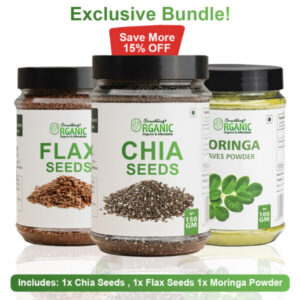 Pack of 3 100GM- Moringa Powder & 150GM- Chia Seeds + Flax (Alsi) Seeds | Weight Loss, Detox & Energy Booster- Jar