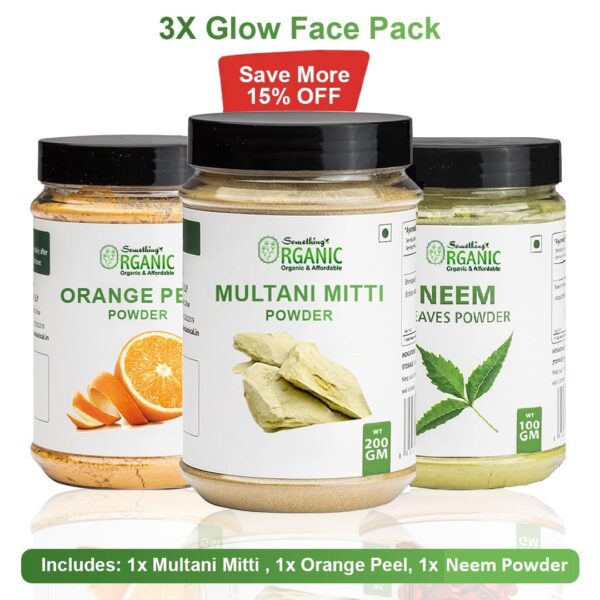 Pack of 3 200GM- Multani Mitti Powder + 100GM- Neem Powder + Orange Peel Powder – Natural Skin Care Blend for Glowing & Radiant Skin Jar