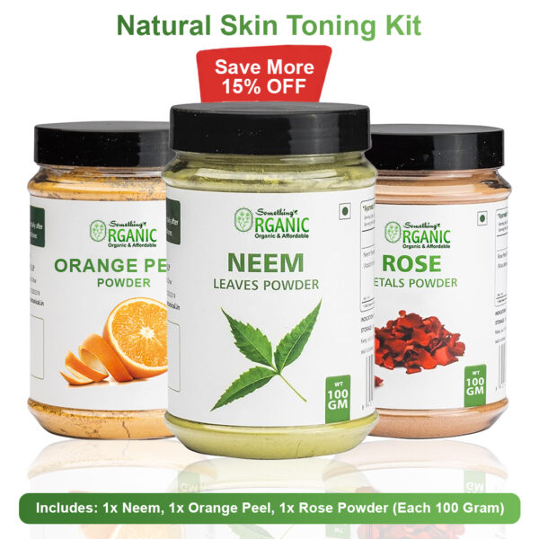 Pack of 3 100GM- Neem Powder + Rose Powder + Orange Peel Powder – Natural Skin Care Blend for Clear, Glowing Skin Jar