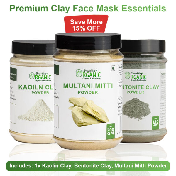 Pack of 3 200GM- Multani Mitti Powder + 150GM- Bentonite Clay + 100GM- Kaolin Clay | 3-in-1 Natural Face Mask for Clear, Glowing & Oil-Free Skin Jar
