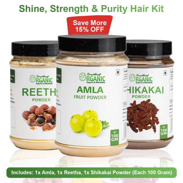 Pack of 3 Amla + Reetha + Shikakai Powder for Hair-100GM – Natural Hair Growth, Strengthening & Conditioning Treatment Jar