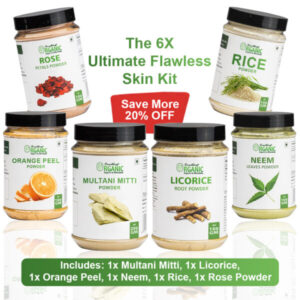 Pack of 6 200GM- Multani Mitti + 150GM- Rice Powder & 100GM- Orange Peel + Rose + Neem + Licorice Powder – Natural Herbal Face & Skin Care Blend Jar
