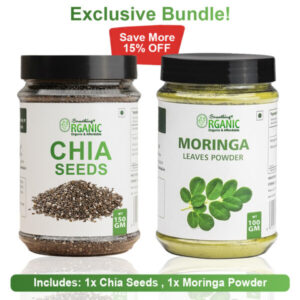 Pack of 2 Chia Seeds-150GM + Moringa Powder-100GM | Superfood for Energy, Weight Loss & Immunity | 100% Natural Health Supplement Jar