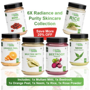 Pack of 6 –200GM - Multani Mitti + 150GM - Rice Powder & 100GM Orange Peel + Rose + Neem + Beetroot Powder | Herbal Ubtan Face Pack for Glow & Acne Care Jar