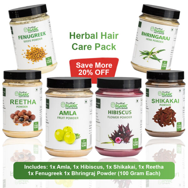 Pack of 6 – 100GM - Amla, Reetha, Shikakai, Bhringraj , Hibiscus, Fenugreek (Methi Dana) Powder | 100% Natural Herbal Hair Care Pack Jar
