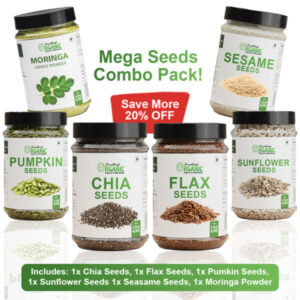 Bundle Of 6 100GM- Moringa Powder & 150GM- Green Pumpkin Seeds Without Shell | Sunflower Seeds Without Shell | Flexseeds | White Sesame Seeds | Chia Seeds – Superfood Nutrition Mix Jar