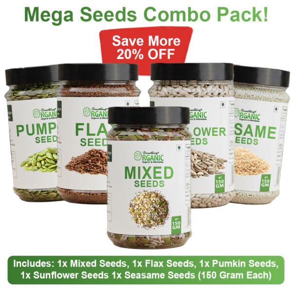 Bundle Of 5 150GM- Mixed Seeds & Green Pumpkin Seeds Without Shell | Sunflower Seeds Without Shell | Flexseeds | White Sesame Seeds PCOS Seeds Cyling Kit Jar
